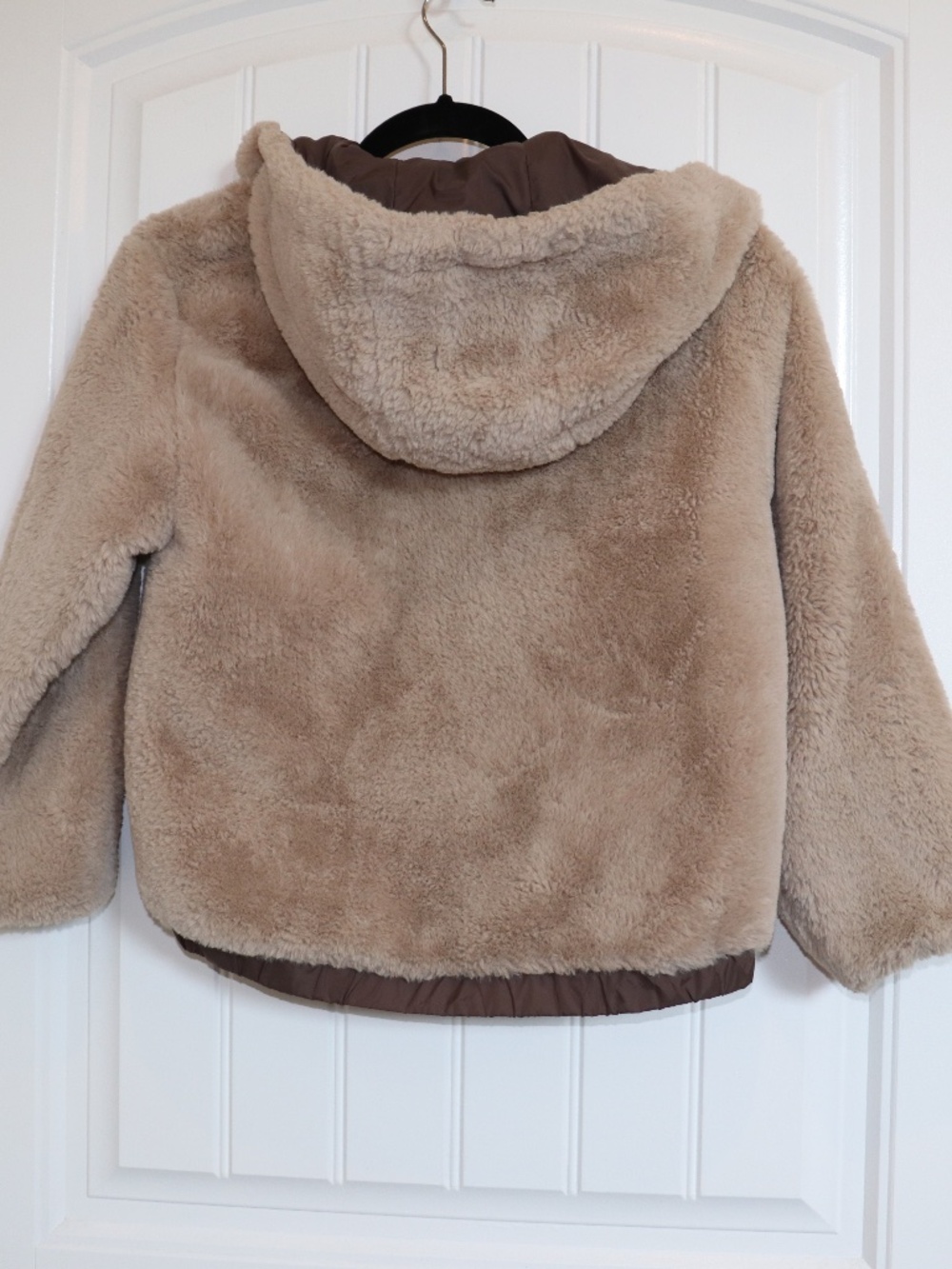 Zara girls hooded faux fur bomber jacket beige brown size 9 zipper sherpa teddy - Picture 3 of 9